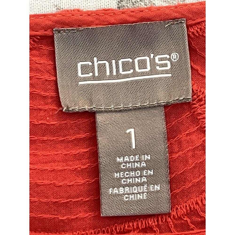 Chicos sz 2 L Eyelet lace 3/4 sleeve coral blouse top - Picture 7 of 8